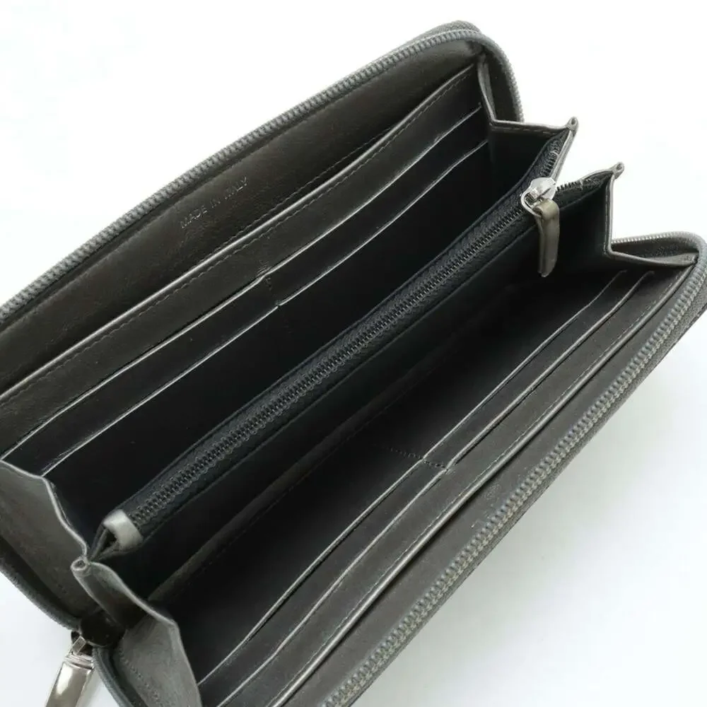 CHANEL Gray Caviar Leather Logo Wallet
